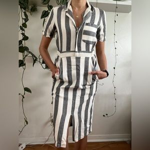 ASOS blue and white striped collared shirt dress with pockets